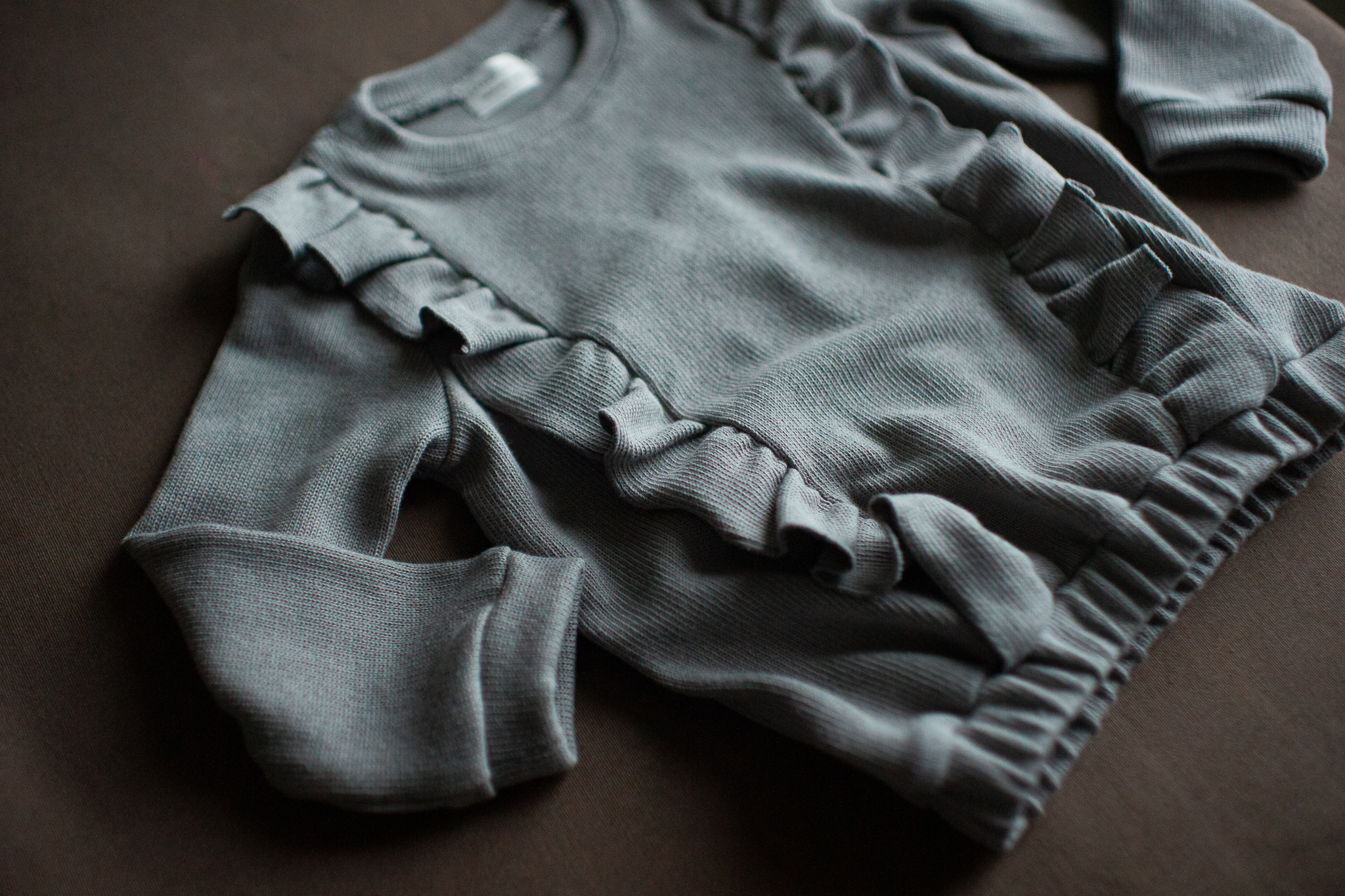 Cotton Blouse with Frill -  Grey