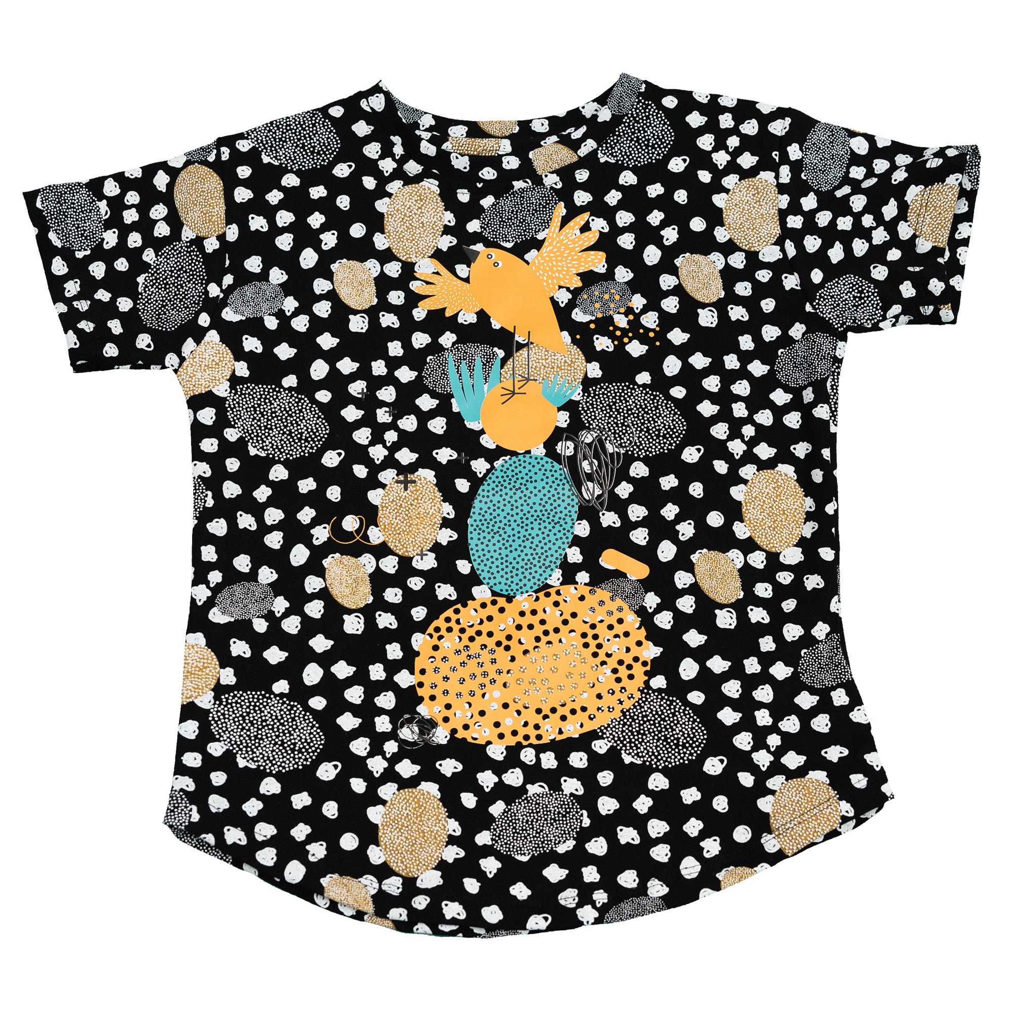 T-Shirt Black Dots Funky Bird