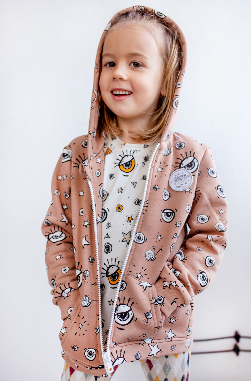 Hoodie with zip Beige Eyes