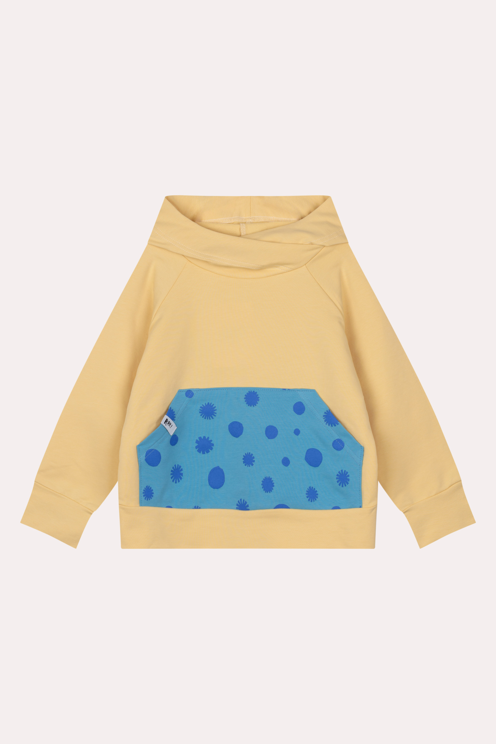 Yellow hoodie with polka dot kangaroo