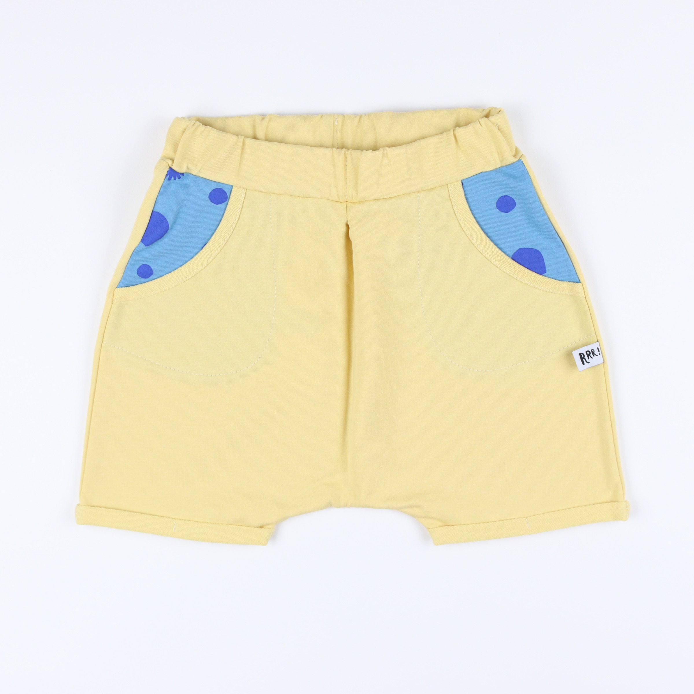 Yellow shorts with polka dot pocket