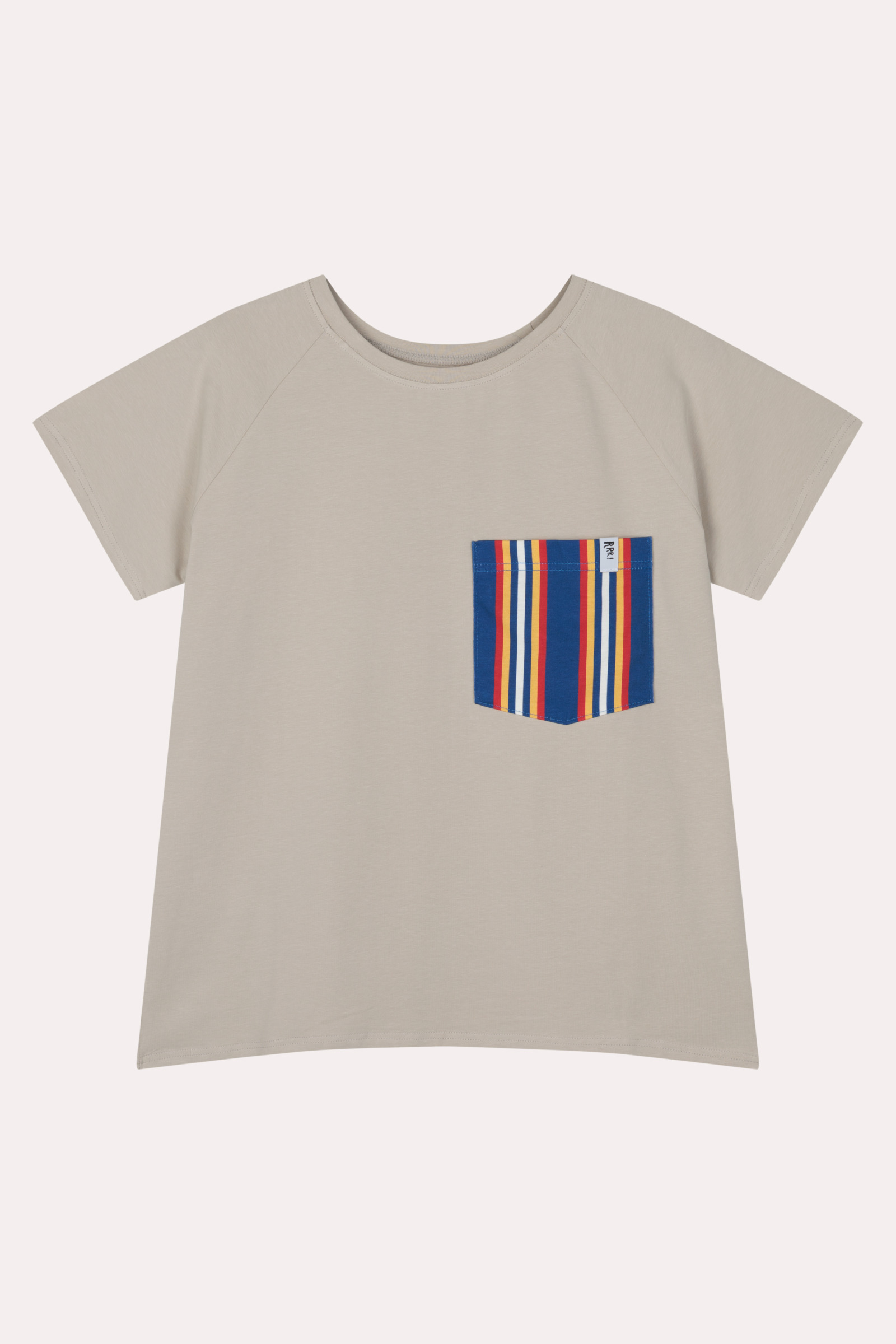 Beige T-shirt with Striped Pocket for Adults