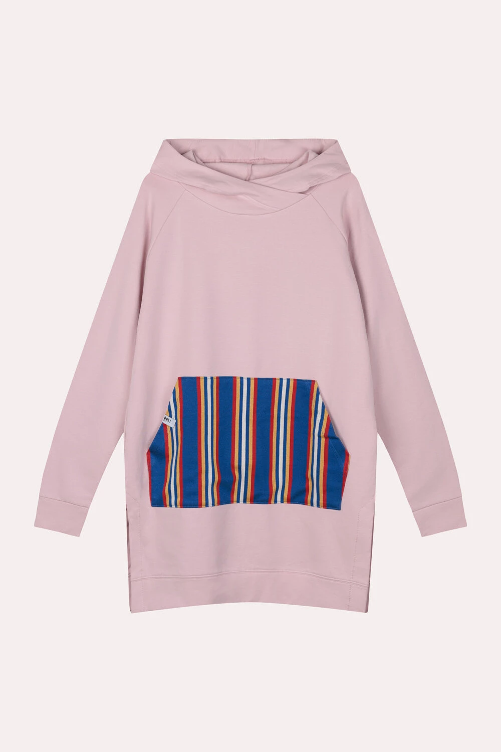 Women's Extended Pink Hoodie with Striped Kangaroo Pocket