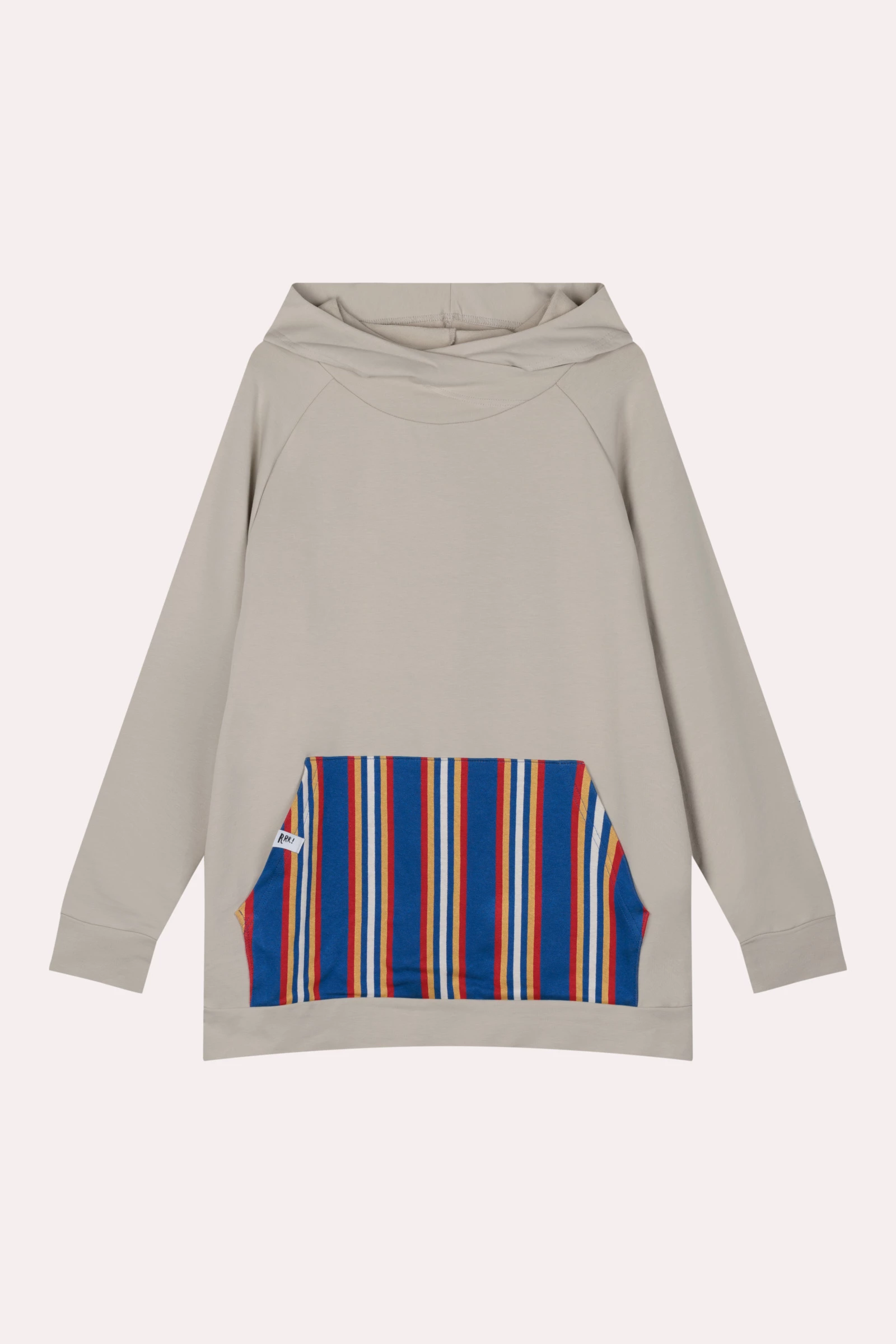 Beige Hoodie with Striped Kangaroo Pocket for Adults