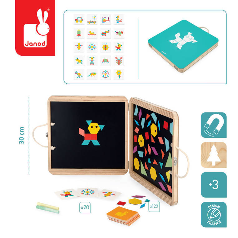 Janod - Magnetic puzzle in a wooden case Geometric figures 3+