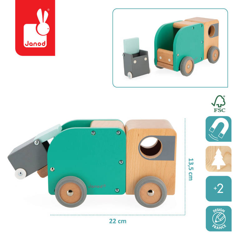 Janod - Wooden garbage truck Bolid 2+