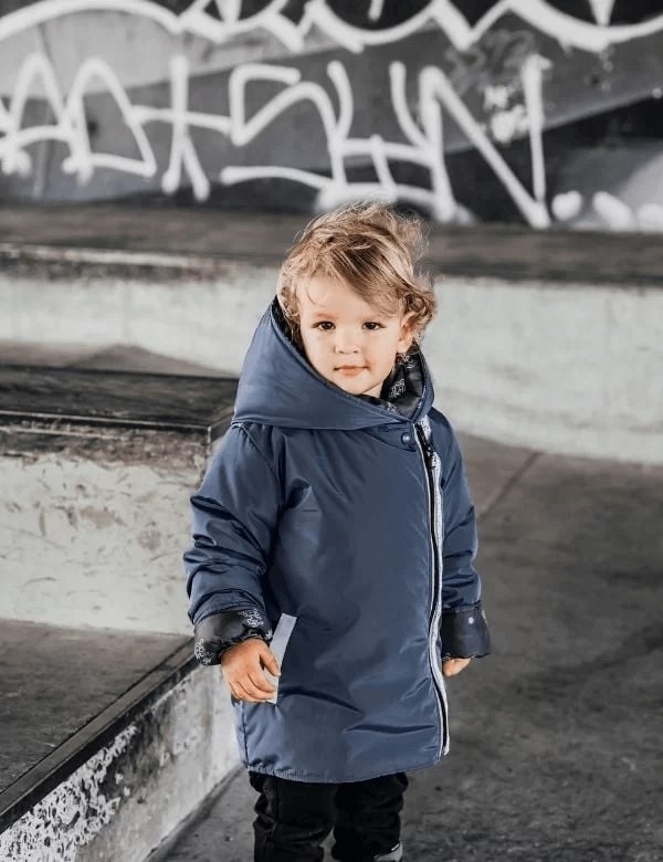 Children's Winter Jacket with Detachable Patent, Saffron/Blue